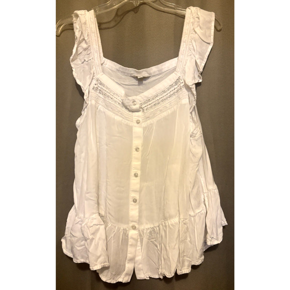 Lucky Brand White Ruffled Women's Top Sz L - Picture 5 of 10